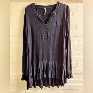 Free People Long Sleeve Button Top Black small